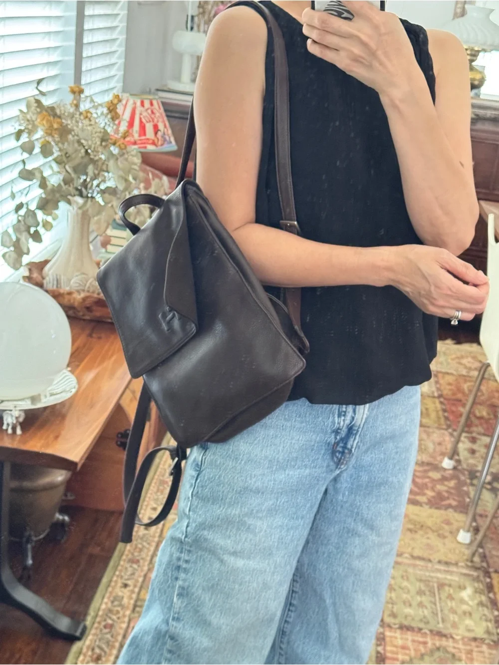 Vintage Tommy Hilfiger Brown Leather flap Backpack